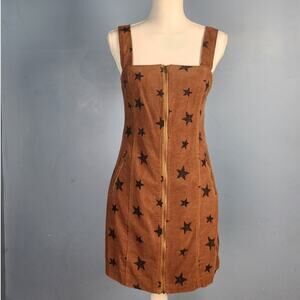 Altar'd State Brown Corduroy Mini Dress With Black Stars SZ S
